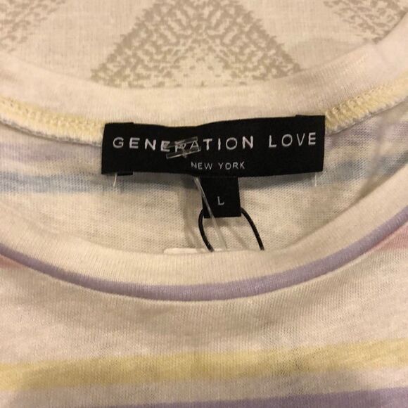 Generation Love White with Multi-Color Stripes Tee Size Large - Picture 2 of 6